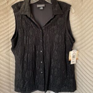 Sleeveless Collar Top Black Lace